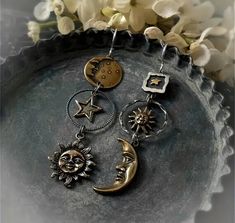 Bohemian Sun And Moon Antique Style Dangling Earrings | eBay Bohemian Jewelry Rustica Jewelry, Grunge Jewelry Earrings Gold, Dangle Earrings Moon, Pagan Jewelry Modern, Witchy Accessories Modern, Bohemian Earrings Rustica Jewelry, Bohemian Earrings Dangles, Wiccan Jewelry Ancient Treasures, Accessories Sun And Moon