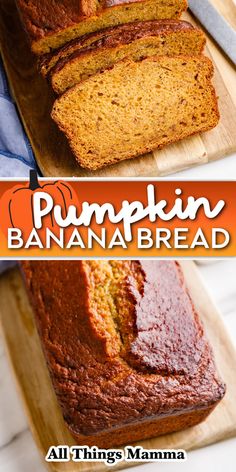 collage image showing Pumpkin Banana Bread. Pumpkin Banana Bread Recipe, Pumpkin Banana Bread, Recipes For One, Banana Bread Recipe Moist, Sweet Muffin, Pumpkin Banana, Pumpkin Recipes Dessert, Pumpkin Bread Recipe, Scrumptious Desserts