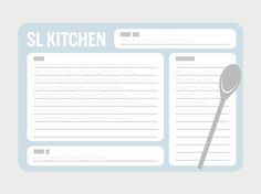 a recipe book with a spoon on it and the words sl kitchen written in white