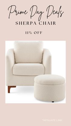 a chair and ottoman with the text prime day deal sherpa chair 15 % off