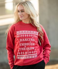 Covet Dance version of the Ugly Christmas Sweater. Lyrical Shoes, Flamenco Shoes, Leotard Fashion, Ballet Boys, Ballroom Shoes, Dashing Through The Snow, Red Crewneck, Red Fleece, Pointe Shoes