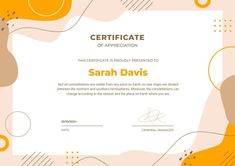 a certificate is shown with orange and yellow shapes