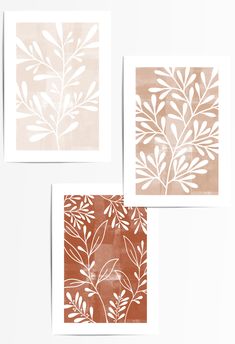 set of 3 boho terracotta leaf botanical art posters Cream And Terracotta Living Room, Earthy Terracotta, Colour Display, Boho Artwork, Novel Inspiration, Terracotta Wall Art, Terracotta Wall, Leaf Designs, Living Room Prints