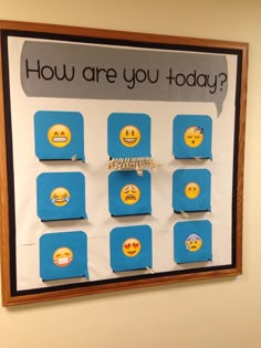 a bulletin board with different emoticions on it and the words how are you today?