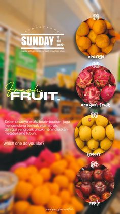 an advertisement for fresh fruits in a store