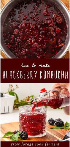 how to make blackberry kombucha in a pot with berries on the side