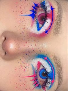 Colorful Goth Makeup, Vaporwave Makeup, Crazy Makeup Ideas, Pink And Blue Makeup, Fun Makeup Ideas, Makeup Pattern, Funky Makeup, Makeup Christmas, Makeup Drawing