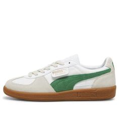 PUMA Palermo LTH Shoes 'White Green Gum' 396464-07 Puma Palermo, Limited Edition Sneakers, Aesthetic Shoes, Puma Sneakers, Fit Check, Sport Sneakers, Green Stripes, Palermo, Sneakers White