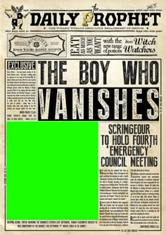 an old newspaper with the words, the boy who vanishes and green squares