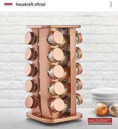 the spice rack is made out of copper metal