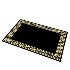 a black and gold area rug on a white background with an intricate border in the middle