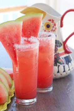 watermelon and cucumber drink in glasses on a table