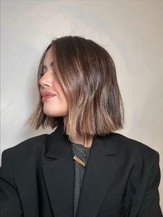 French bob Bob Haircut With Balayage Brunettes, Bob Haircut Balayage Brunettes, French Bob Balayage Brunette, Light Brunette Short Hair, Thick Hair French Bob, French Bob With Highlights, Brunette French Bob, Lucy Hale Hair Short, Short Hair Brunette Balayage