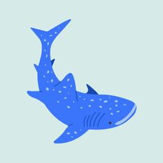 a drawing of a blue shark with spots on it's body and tail, swimming in the water