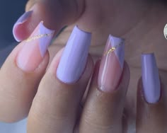 Purple And Pink Nails Ideas, Light Purple And Gold Nails, Purple Nail Designs Almond, Purple Gel Nails Ideas, Purple Square Nails, Purple And Pink Nails, Purple Gel Nails