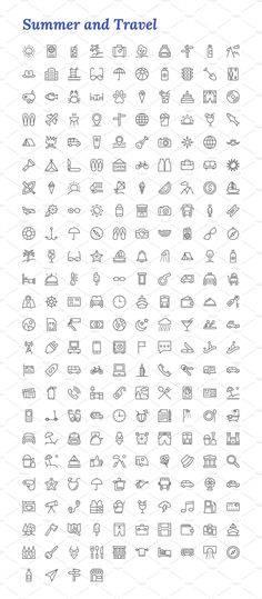 a large set of travel and transportation icons, all in one line with the words summer and travel on them