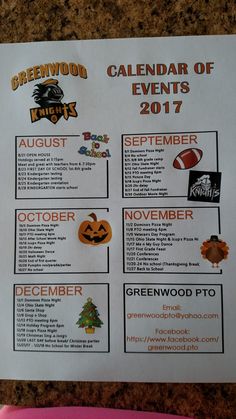 the calendar for greenwood events is posted on a bulletin board