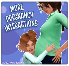 the pregnant woman is hugging her friend's belly with text that reads, more pregnant interactions