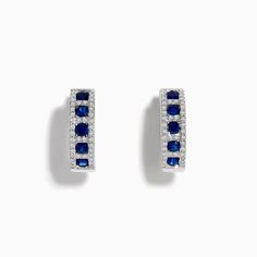 Effy Royale Bleu 14K White Gold Sapphire & Diamond Hoop Earrings, 1.03 TCW White Gold Sapphire, Effy Jewelry, Diamond Hoop Earrings, Sapphire Diamond, Sapphire, Hoop Earrings, White Gold, Gold, White