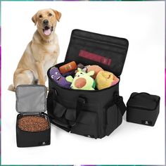 VavoPaw Dog Travel Bag, Pet Travel Bag Organizer Accessories, 2 Travel Dog Food Container for Dog Cat, Airline Approved Tote Travel Bag Organizer, Pet Food Containers, Weekend Hiking, Travel Bag Organization