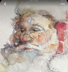 a watercolor painting of santa claus with his eyes closed and nose slightly open, looking to the left