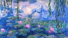 a painting of water lilies in a pond