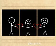 three pictures with two people holding hands and one has a heart