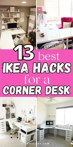 the best ikea hacks for a corner desk is featured in this collage