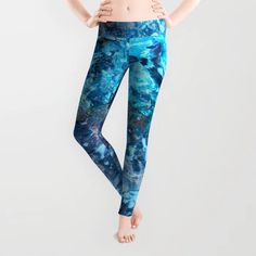 Blue Flowing Water Photo Manipulation Leggings Water Photo, Yoga Kit, Flowing Water, Polyester Spandex, Color Variations, Printing On Fabric