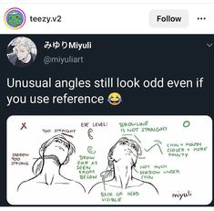 an image of two people talking to each other with the caption that reads, unusual angles still look odd even if you use reference