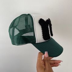 The Murdock Collection : Crochet Trucker Hat Color : Seaweed And Black Crochet Trucker Hat, Green Snapback Baseball Cap For Winter, Winter Green Baseball Cap, Italian Hat, Football Casuals, Wide Brim Straw Hat, Black Trucker Hat, Bear Hat, Grey Beanie