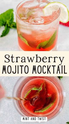 strawberry mojito mocko cocktail recipe with mint and twist on the rims