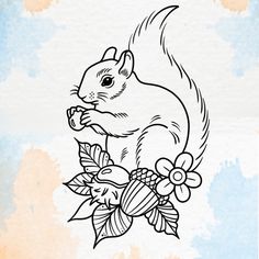 a squirrel sitting on top of a tree branch with flowers in it's mouth