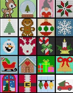 cross stitch christmas pictures are shown in squares