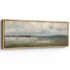 an oil painting on canvas of a field with clouds in the sky and grass below