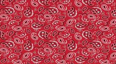 a red and white paisley print fabric with lots of small dots on the bottom half of it