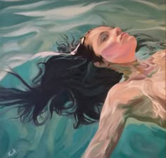 a painting of a woman floating in the water