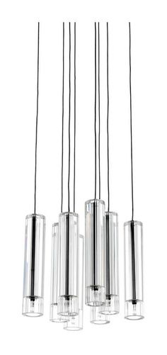 three clear glass pendant lights hanging from the ceiling