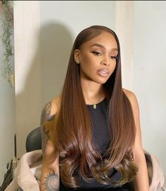 IG: Satch360slay Sandy Brown Hair With Lowlights, Loose Waves Side Part, Side Part Wig Color, Chocolate Brown Wigs, Dark Brown Hair Wig, Brown Leave Out, Hairstyles For Fall Black Women, Sew In Brown Hair, Wig Light Skin