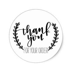 a sticker that says thank you for your order with an image of a wreath