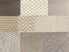 several different colors and patterns of carpeting material, including white, gray, brown, beige