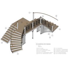 an architectural drawing shows the steps and railings for a staircase that has been constructed with wood