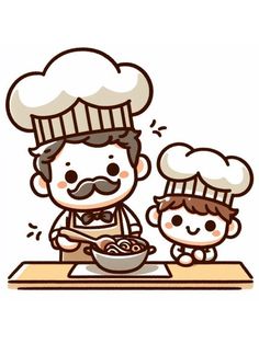 an image of a man and child in the kitchen cooking food on a plate with a chef