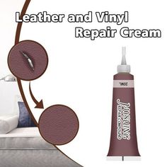 the leather and vinyl repair cream is being used to remove stains on furniture or upholstery