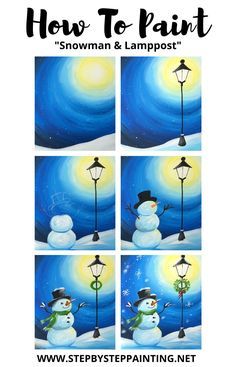 how to paint snowman and lamppost with step by step instructions