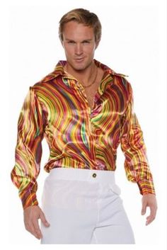 Men Disco Costume, Halloween Costume Ideas, Men Costume Ideas Rainbow Costumes, Roller Skating Outfits, Diy Horse, Satin Shirts, Disco Shirt, 70s Outfits