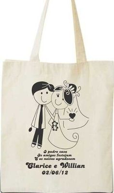 a tote bag with an image of a bride and groom holding each other's hand