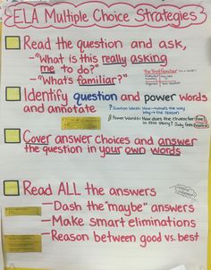 a white paper with writing on it that says ela multiple choice strates