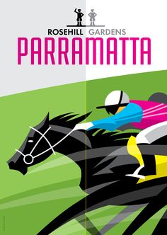 a horse and jockey are racing on the track in an advertisement for rosehill gardens paramatta