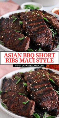 Experience the flavors of Asian BBQ Maui Style Beef - Grilled Boneless Short Ribs! This Maui ribs recipe delivers tender bbq ribs with a unique twist. Perfect for fans of Hawaiian dishes, this bbq short ribs dish is a delightful addition to your collection of Hawaiian food and bbq recipes. Ideal for meat dishes lovers, this recipe offers a taste of a traditional Hawaiian plate lunch. Add this to your favorite beef recipes for a flavorful and authentic Maui style BBQ experience. Maui Ribs, Beef Chuck Short Ribs, Asian Short Ribs, Boneless Beef Ribs, Hawaiian Plate Lunch, Maui Style, Asian Steak Bites